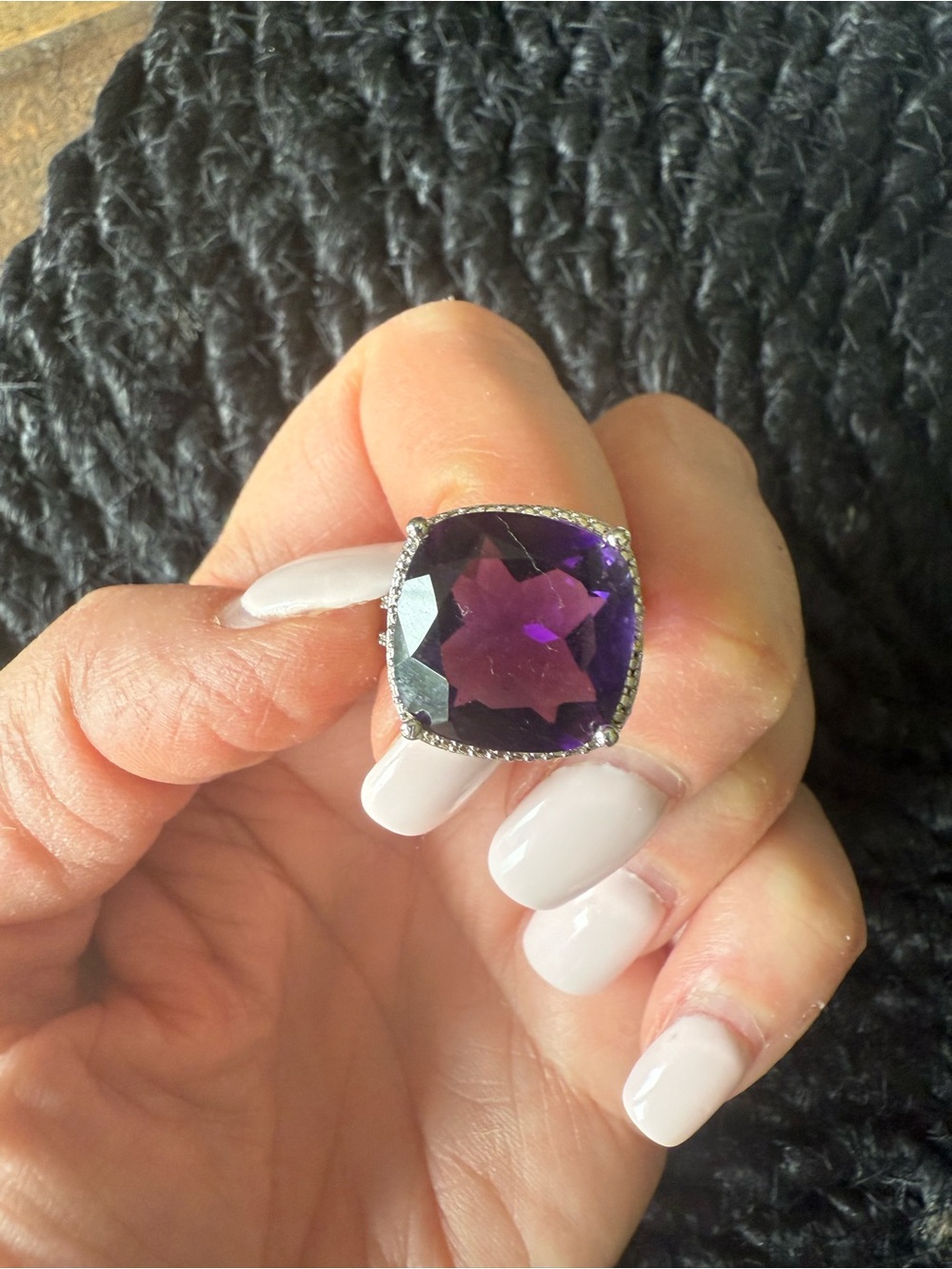 Sterling Silver Purple Cushion-Cut Cocktail Ring - Picture 5 of 7